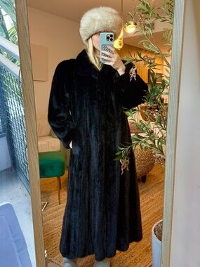 100% mink coat real fur black long full length